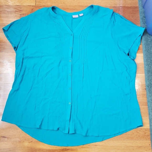 Teal Short Sleeve Blouse - Picture 2 of 6